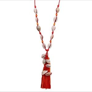 Mia Collection Red Orange Cowrie Shell Long Tassel Necklace Adjustable
